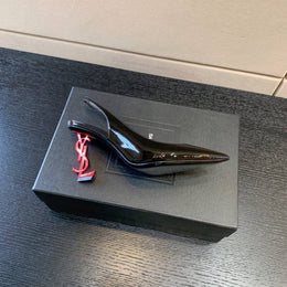 Ysl Saint Laurent Opyum Heel Black Red Slingback Pumps 8679 Black Red With OG Box Carry Bag