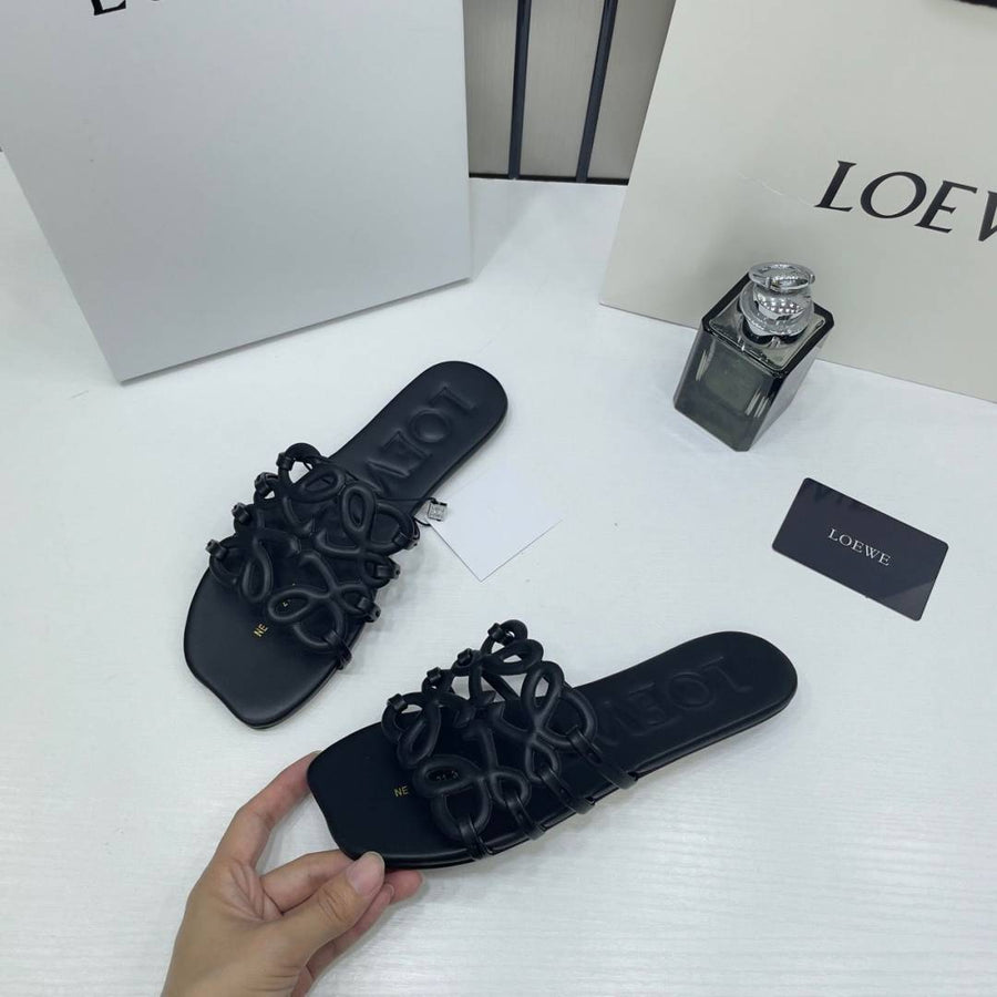 Loewe Petal Anagram Black Slides For Women With Original Box And Dust Cover Black 2506