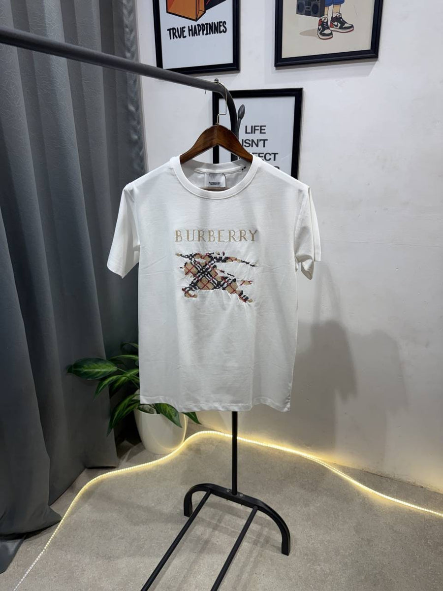 Burberry embroidery logo imported round neck tshirt white