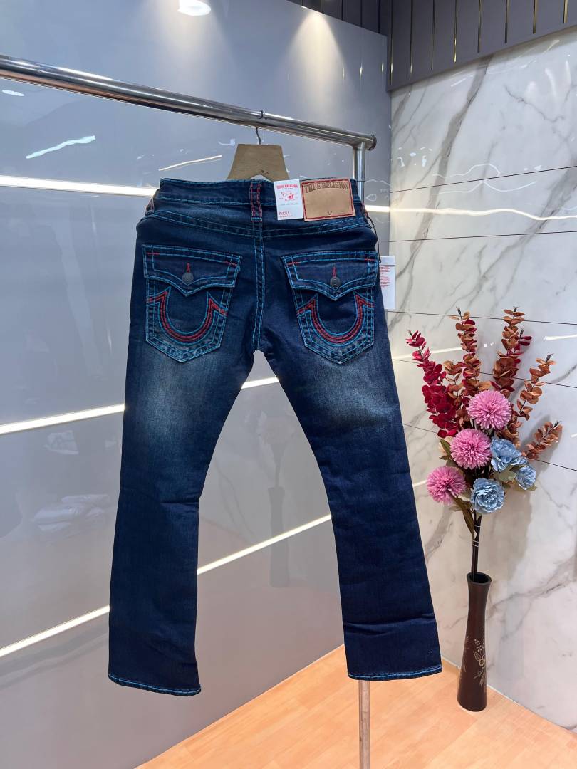 True Religio n Green Shade Premium Imported Stretchable Lycra Fabric Boot Cut Denim with Embroidered Design 3143
