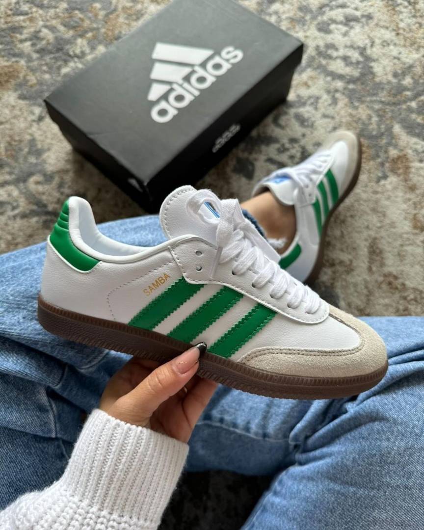 Samba White Green Women Leather Quality FIX