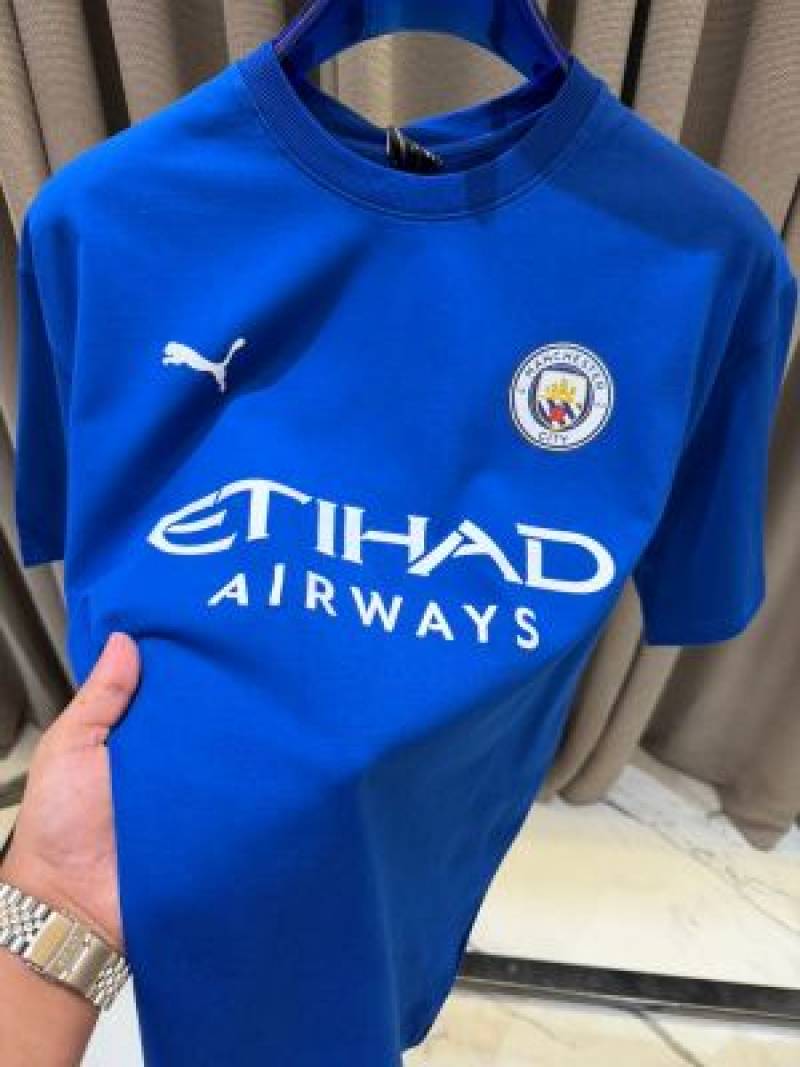 Mancity Logo Round Neck T shirt Bluem