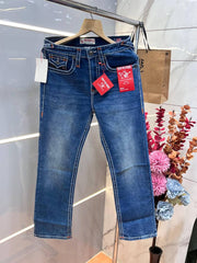 True Religio n Blue Shade Premium Imported Stretchable Lycra Fabric Straight fit Denim with Back Flap pocket Design 3403