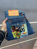 True Religio n Blue Shade Premium Imported Stretchable Lycra Fabric Straight fit Denim with Back Flap pocket Design 3403