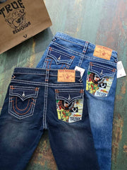 True Religio n Blue Shade Premium Imported Stretchable Lycra Fabric Straight fit Denim with Back Flap pocket Design 3403