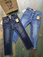 True Religio n Blue Shade Premium Imported Stretchable Lycra Fabric Straight fit Denim with Back Flap pocket Design 3403
