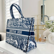 Dior Book Tote Blue Toile De Jouy With OG Box & Dust Bag & Scarf (Blue Tiger - 572)
