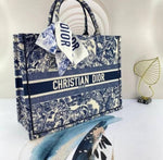 Dior Book Tote Blue Toile De Jouy With OG Box & Dust Bag & Scarf (Blue Tiger - 572)