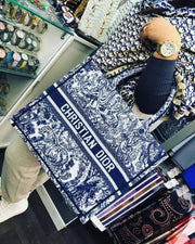 Dior Book Tote Blue Toile De Jouy With OG Box & Dust Bag & Scarf (Blue Tiger - 572)