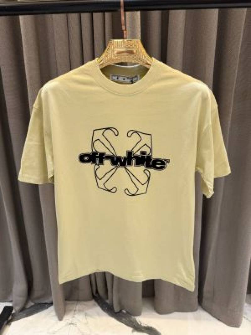 Of white Round Neck T-shirt Yellow