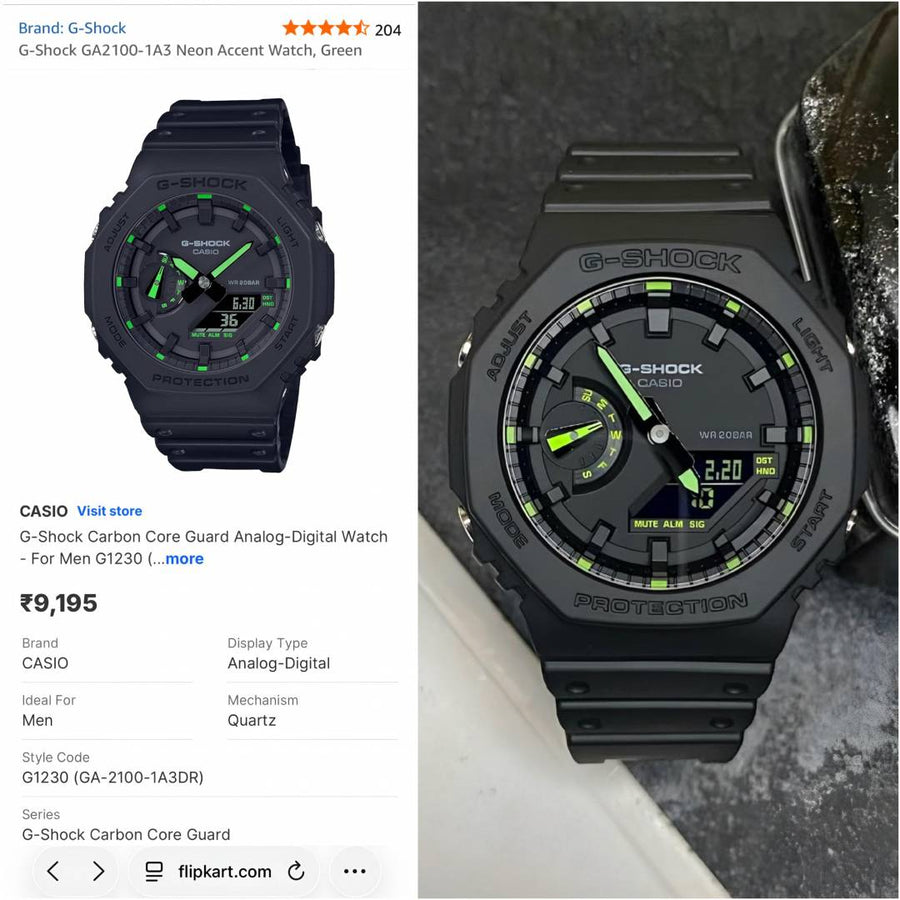 Casio g shock ga2100 black and green