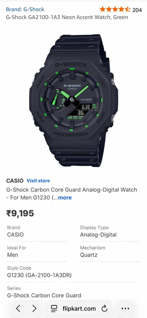 Casio g shock ga2100 black and green