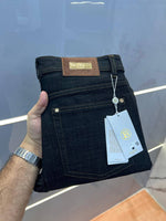 Balmain Paris Black Raw Wash Imported Lycra Slim Fit Ankle Lenght Hyperflex Denim with Front Metal Logo 3092