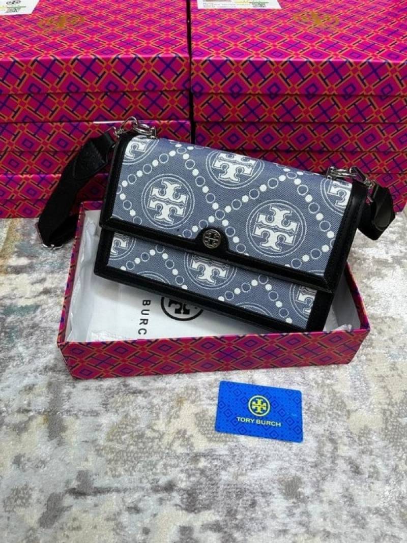 Tori Burch_T Monogram Shoulder Bag With Adjustable Strap With OG Box & Dust Bag (Black - 616)