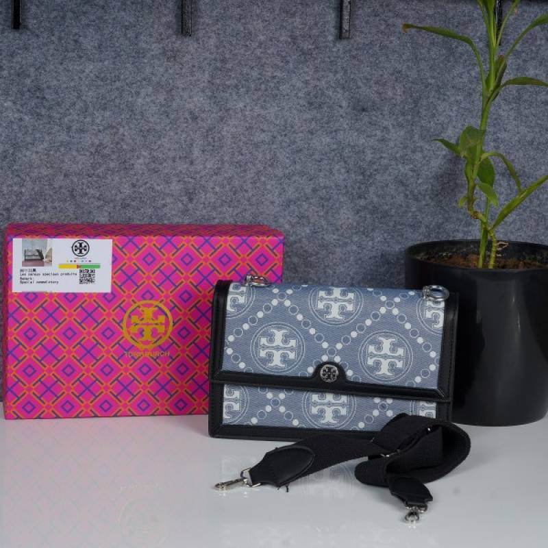 Tori Burch_T Monogram Shoulder Bag With Adjustable Strap With OG Box & Dust Bag (Black - 616)