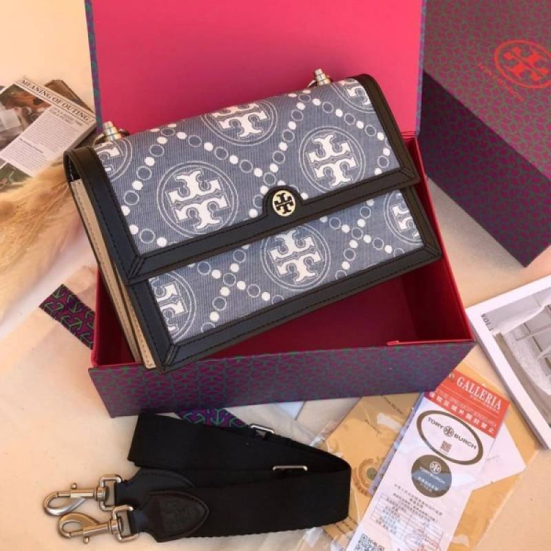 Tori Burch_T Monogram Shoulder Bag With Adjustable Strap With OG Box & Dust Bag (Black - 616)