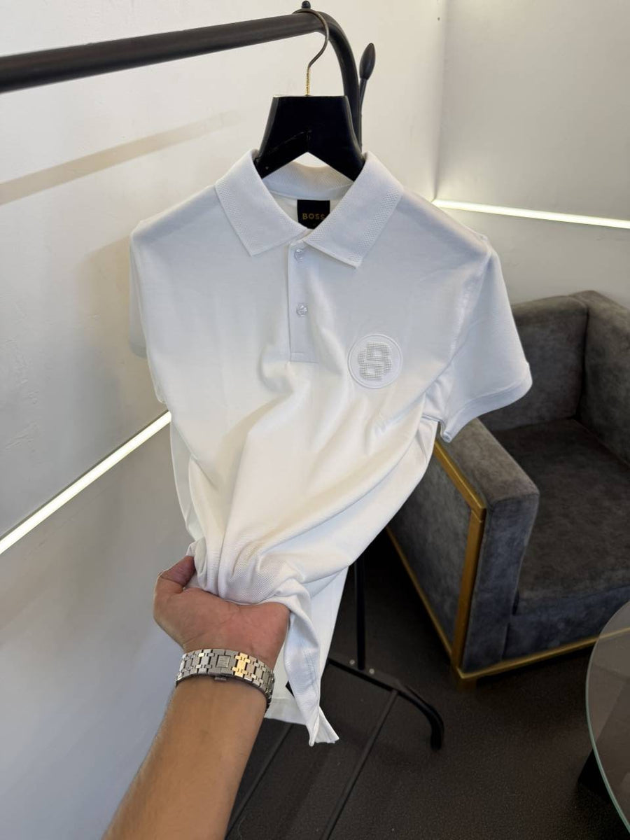 Hugo bos matty fabric imported polo tshirt white brand logo on chest white sale