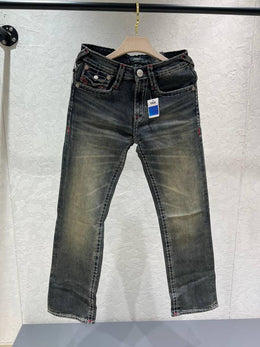 True Religion Green Shade Straight Fit Premium Imported Fabric Denim with Back Flap pockets and Embroidered work 4536