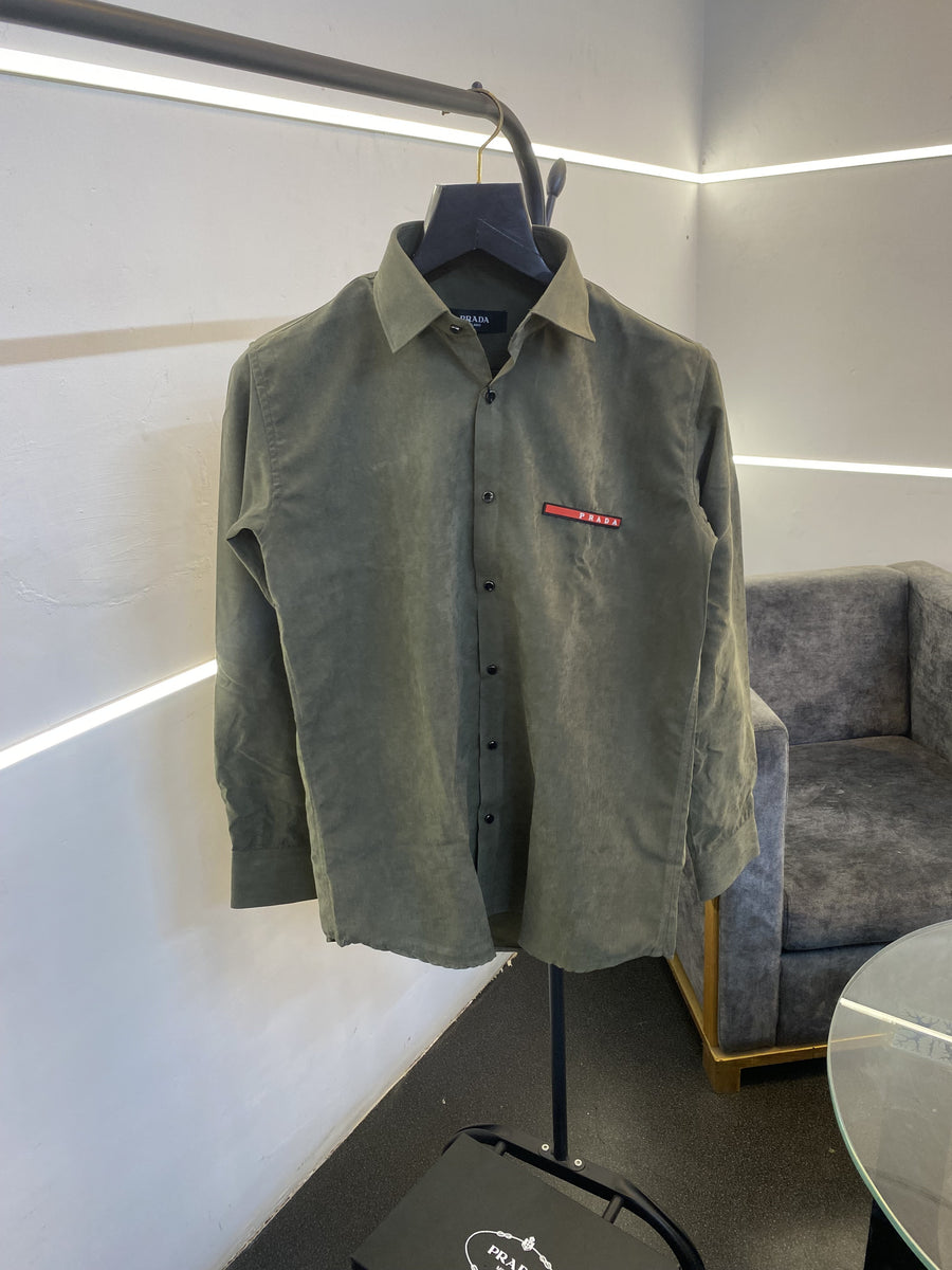Prada style 04 cotton suede imported box pack shirt olive