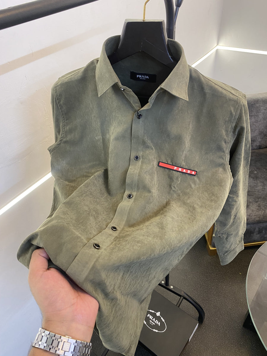Prada style 04 cotton suede imported box pack shirt olive