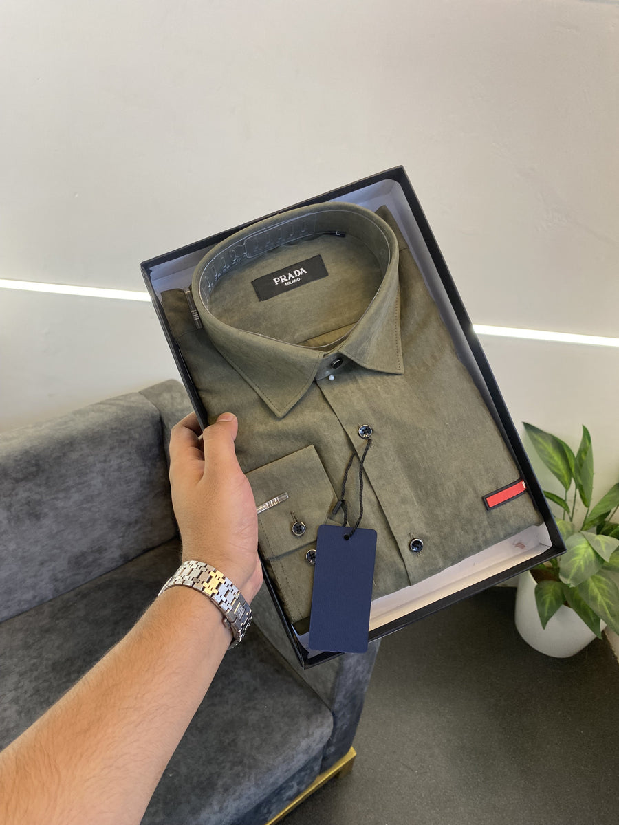 Prada style 04 cotton suede imported box pack shirt olive