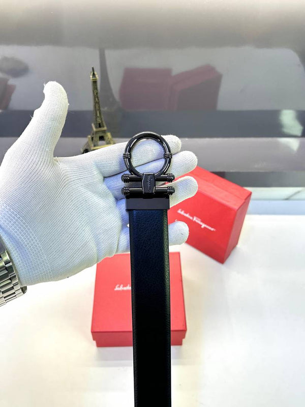 Ferragamo Glossy Black Belt Fa 157