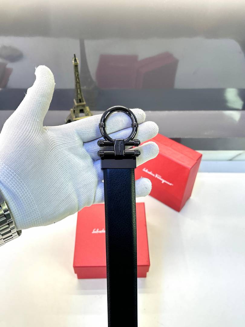 Ferragamo Glossy Black Belt Fa 157
