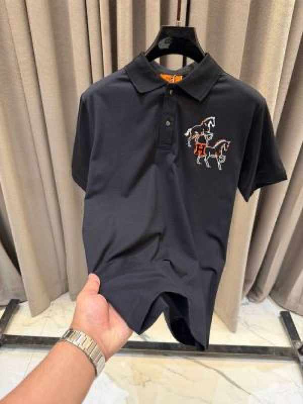 Hermes Chest Logo Polo T-shirt Black