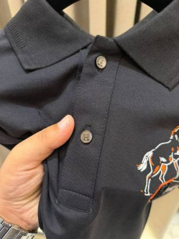 Hermes Chest Logo Polo T-shirt Black