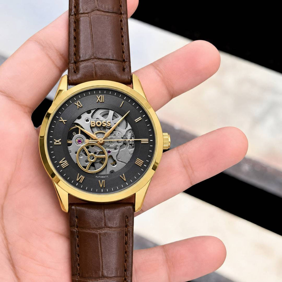 BOSS Principle Skeleton Mens Automatic Brown gold