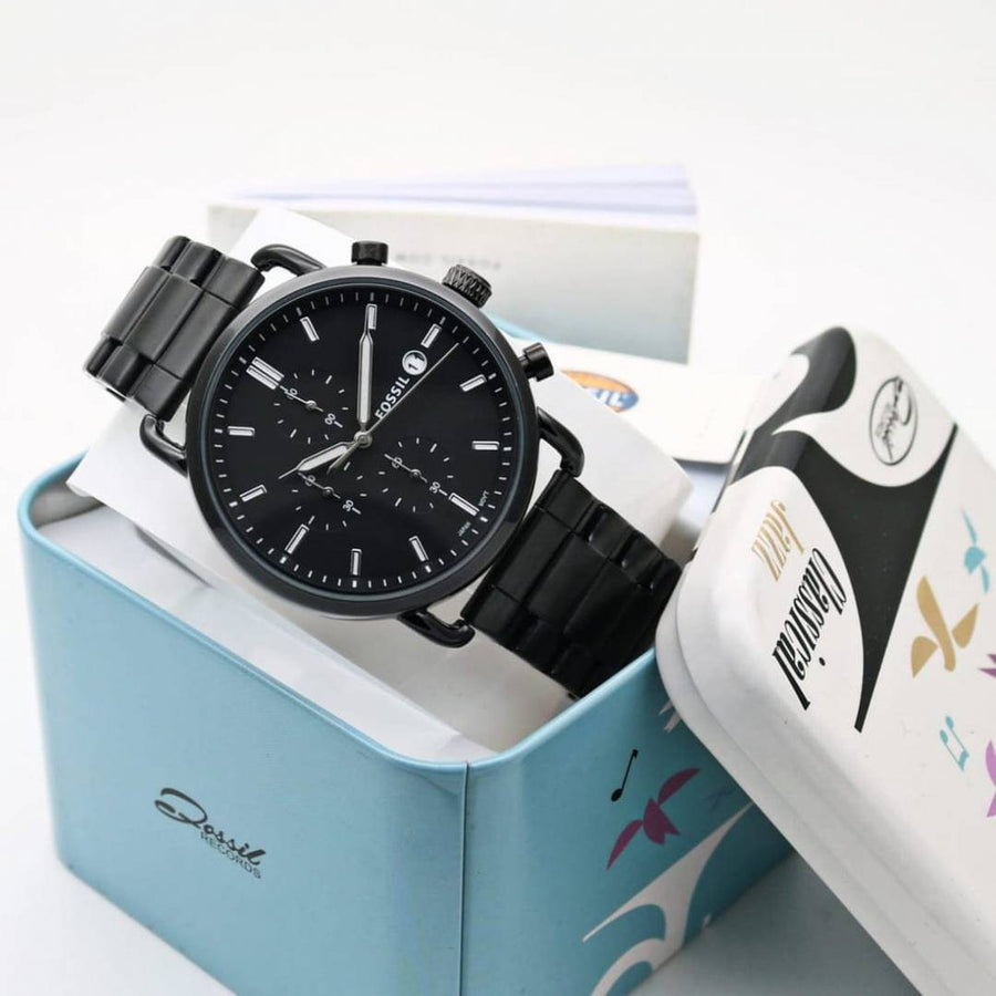 Fossil commuter Good Quality Black Silver