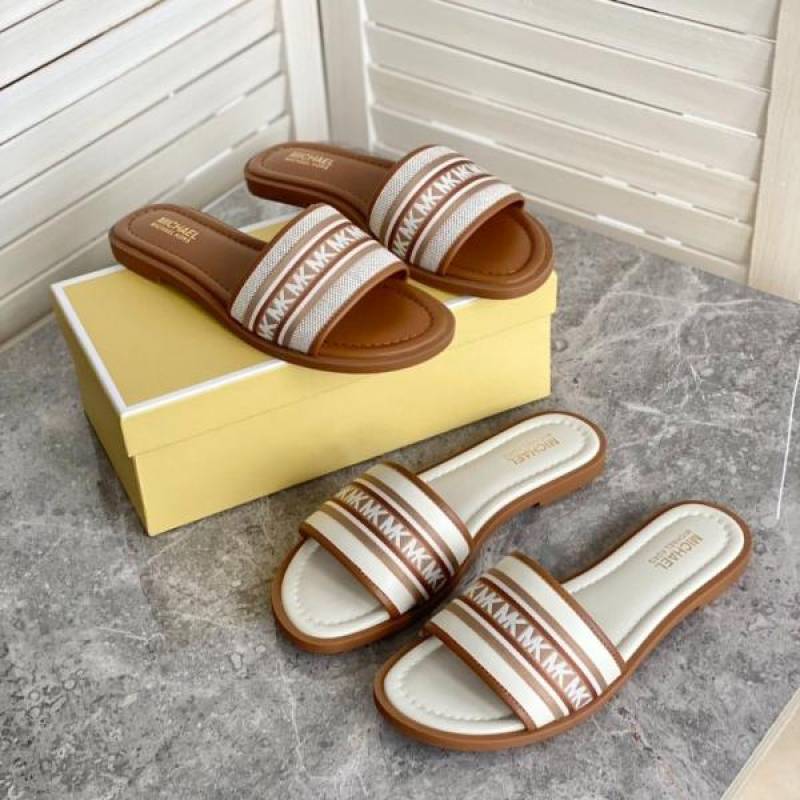 Michael1099 Kors MK Sadler Slide Flats With OG Box & Dust Bag (White - 1099)