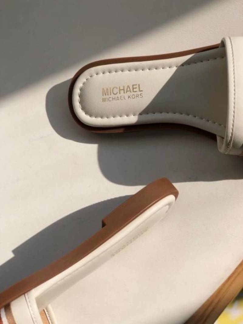 Michael1099 Kors MK Sadler Slide Flats With OG Box & Dust Bag (White - 1099)