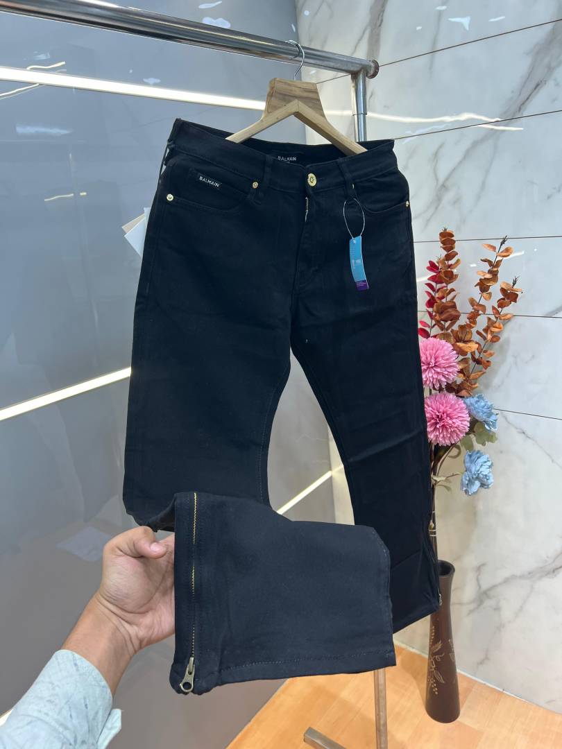 Balmain Black Boot Cut Premium Imported Stretchable Lycra Fabric Denim wit metal Logo Design 3945