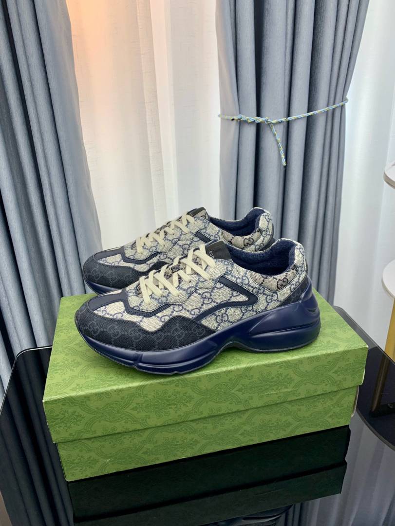 GUCCC.I RHYTHON GG GREY NAVY MONOGRAM