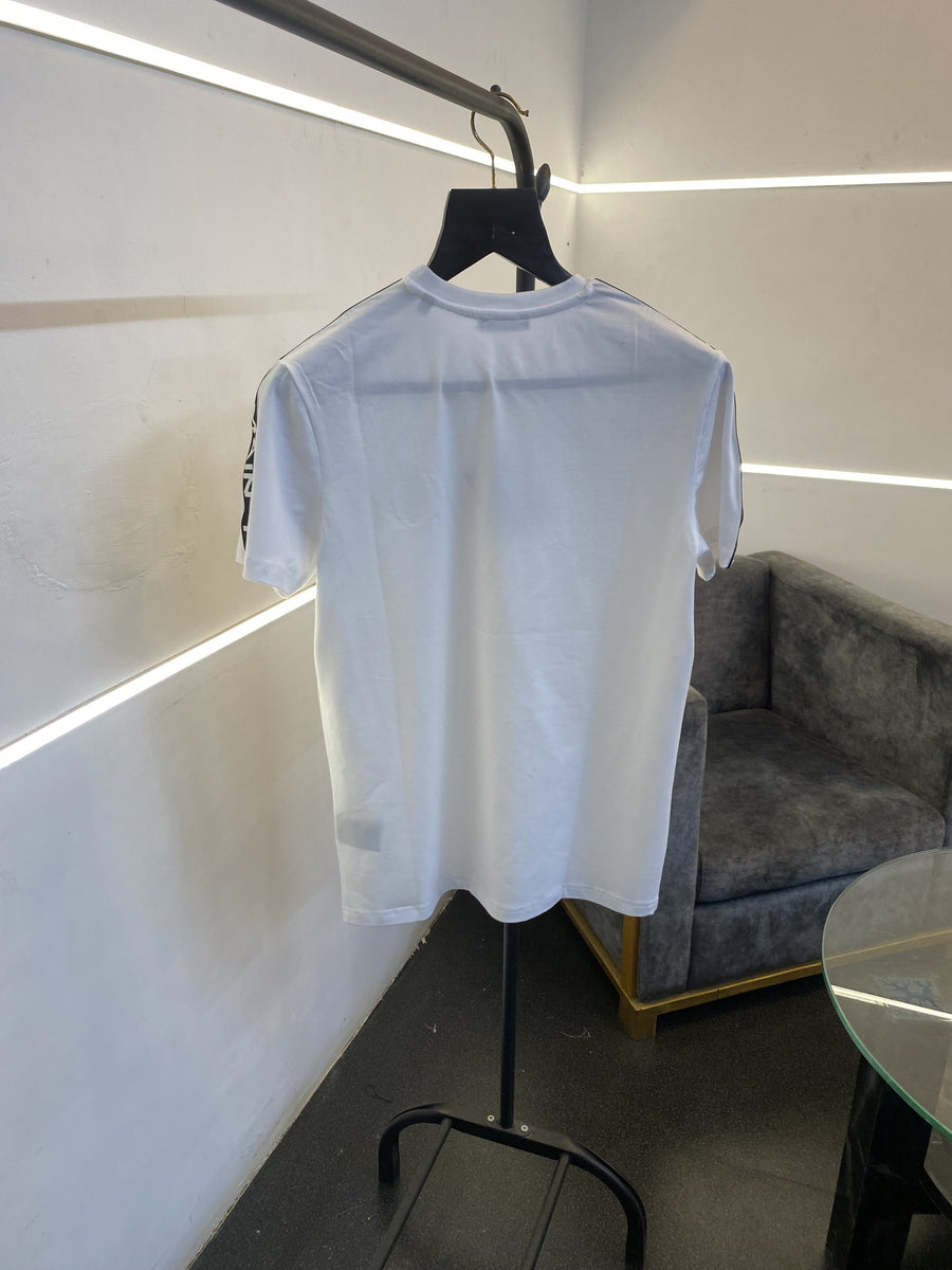 Balmain turkey imported round neck with shoulder embossed strip and chest steel logo white sale