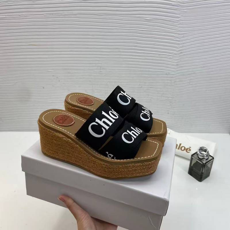Chloe_Woody_Wedge_Espadrille_Sandals_Platform_Heel_Black_Logo-embroidered_Straps_With_OG_Box_Black