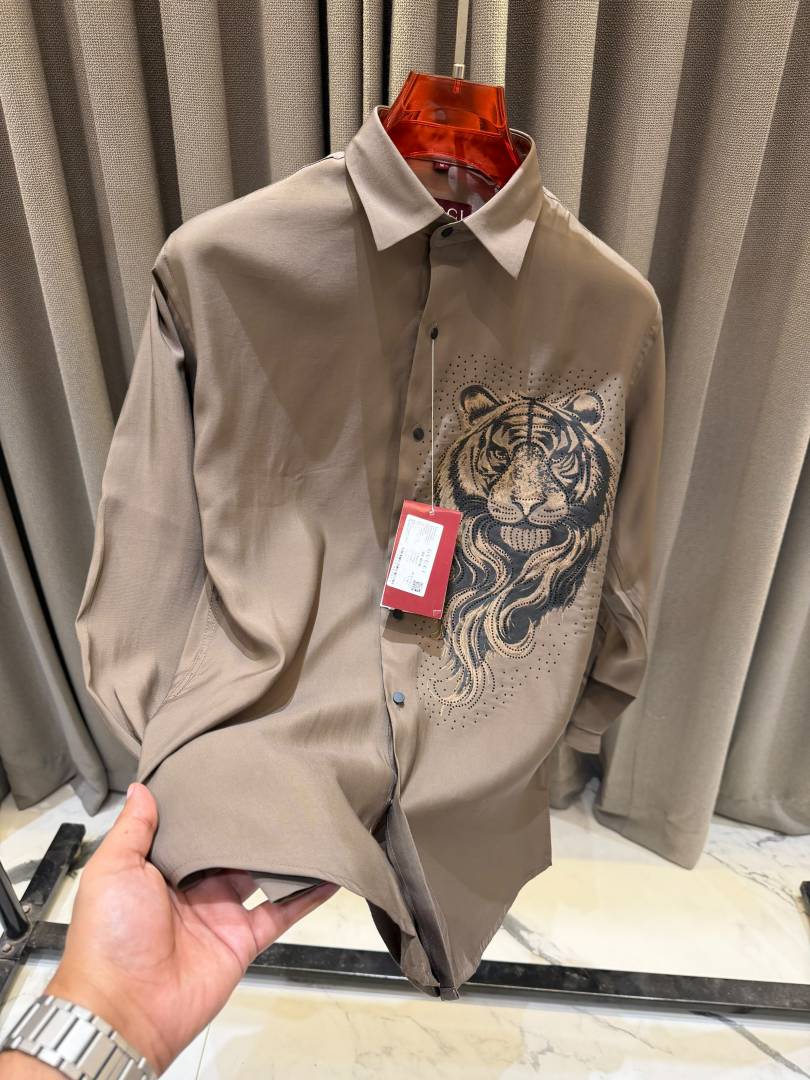 Gucci Tiger Diamond Logo Full Sleeves Shirt Coffee