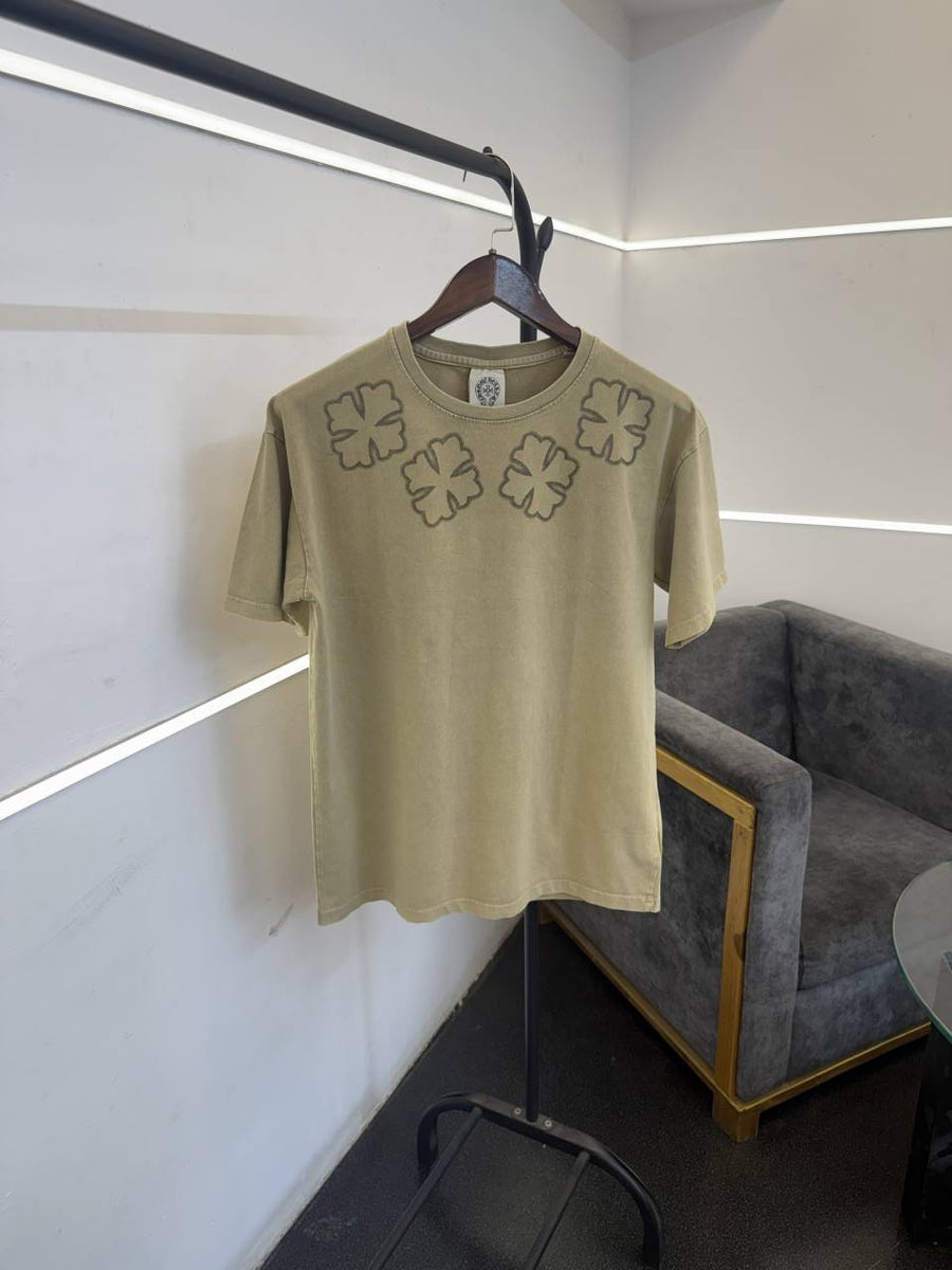 Chrome heart carbon beige yellow acid wash imported round neck tshirt