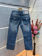 True Religion Dark shade Straight fit Premium Imported Stretchable Lycra Fabric Denim with Back Pocket Embroidered Design 3949