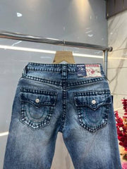 True Religion Dark shade Straight fit Premium Imported Stretchable Lycra Fabric Denim with Back Pocket Embroidered Design 3949